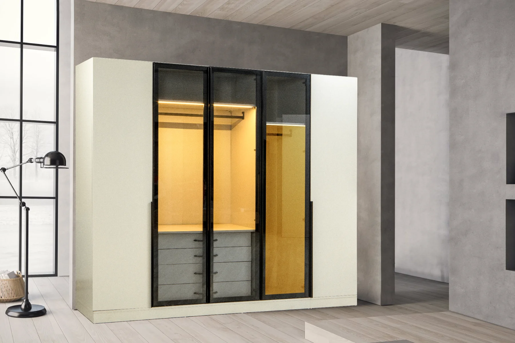 Venüs Gardırop 5 Kapaklı 3 Füme Camlı