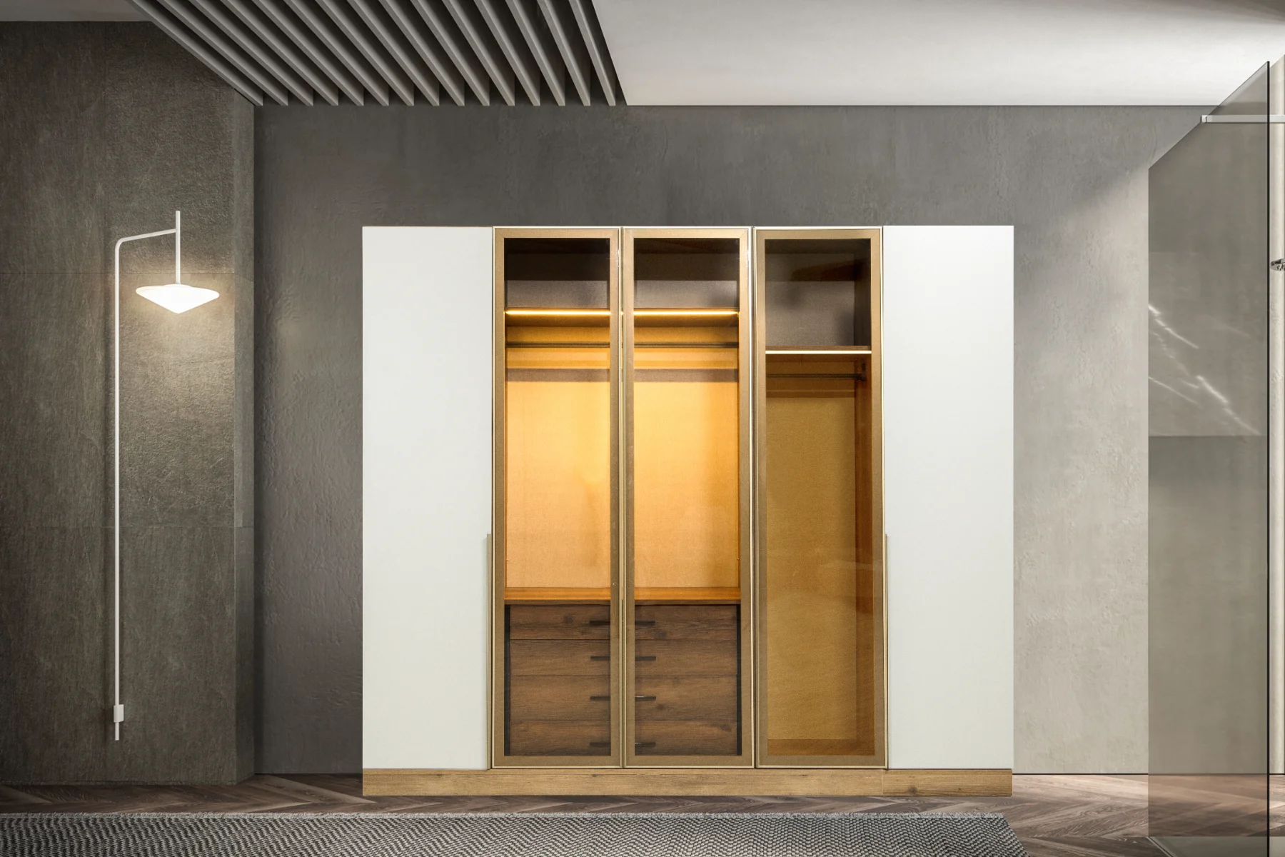 Venüs Gardırop 5 Kapaklı 3 Bronz Camlı