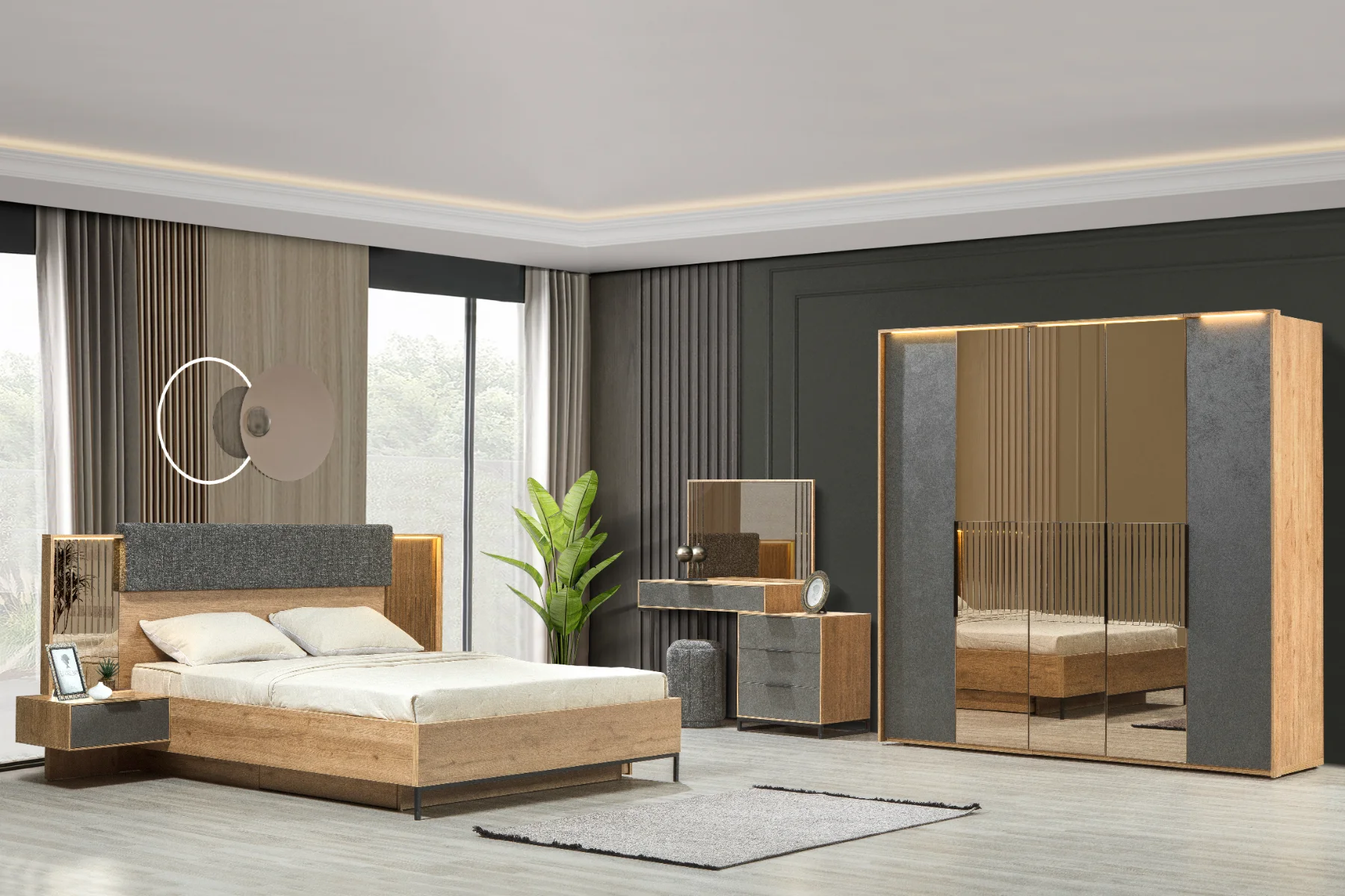 Milano Komodin Aynalı Pano