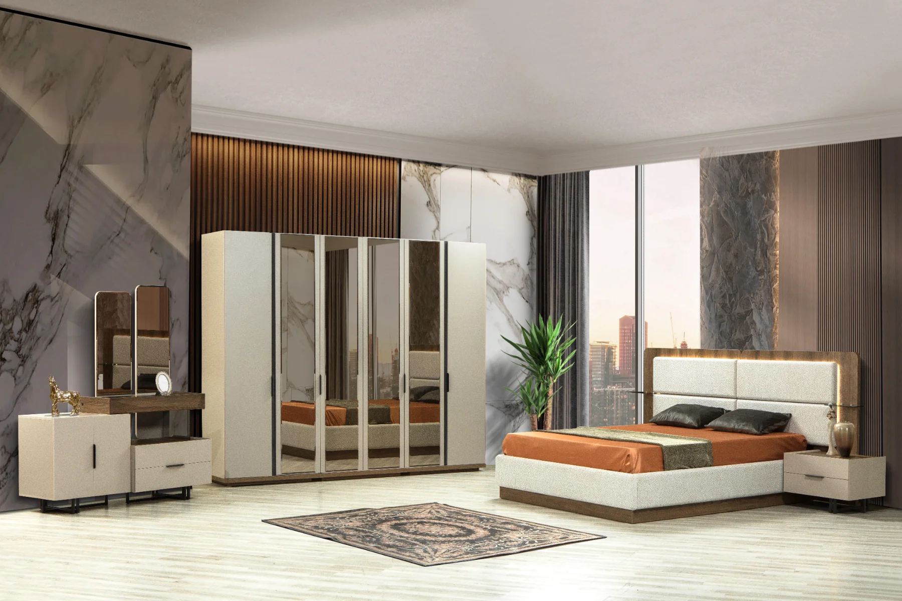 Erzin Yatak Odası 6 Kapak Aynalı