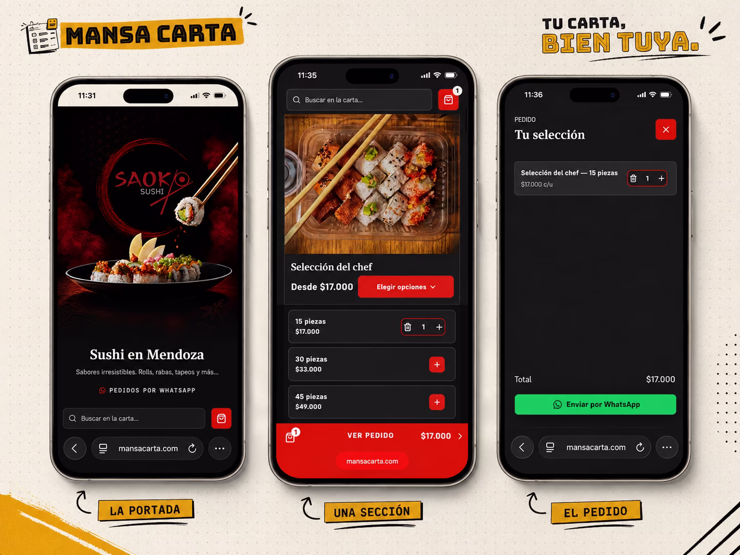 Vista de la carta digital diseñada a medida para Saoko