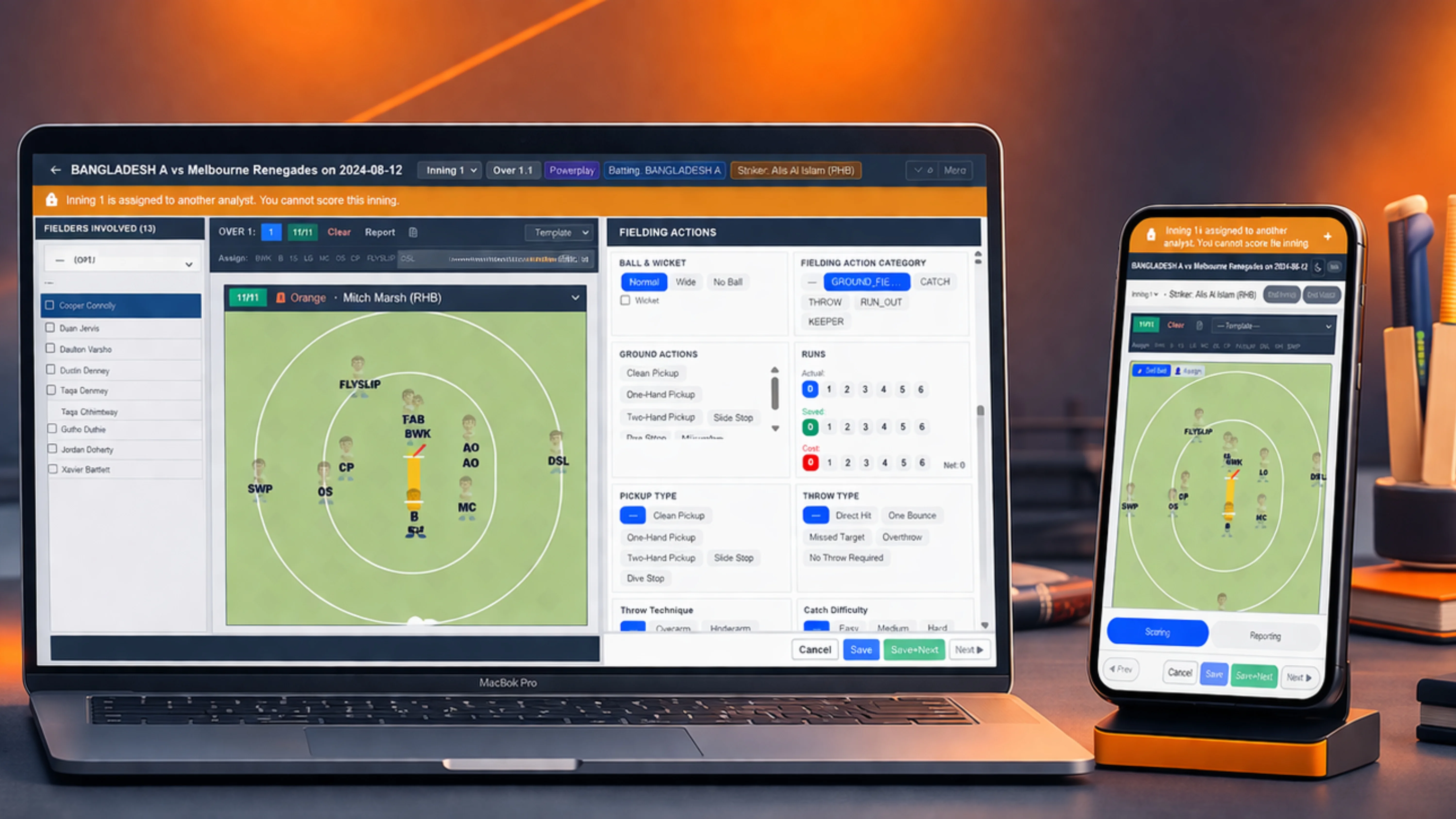 Cric Field pitch map showing ball landing locations and fielder positioning analytics
