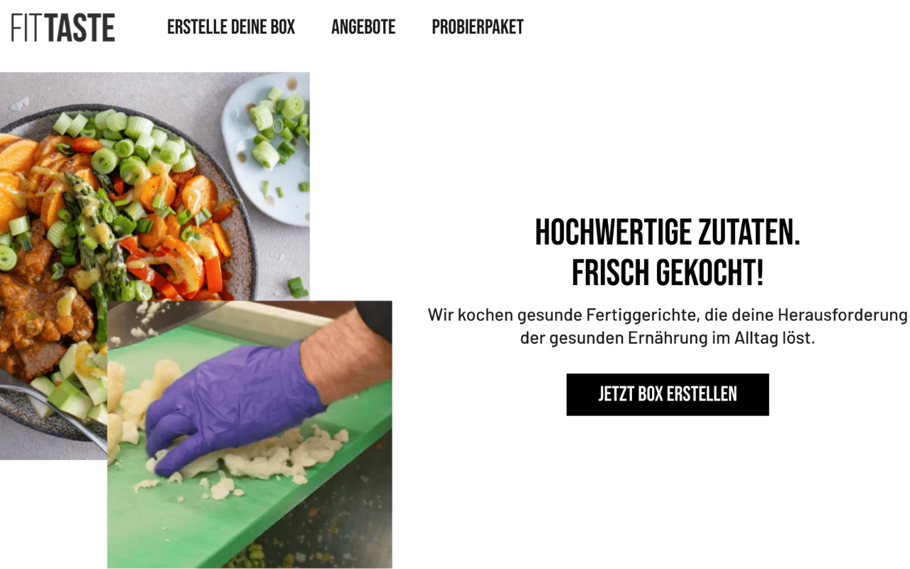 Top-Down-Ansicht moderner Ready Meals auf rustikalem Holztisch