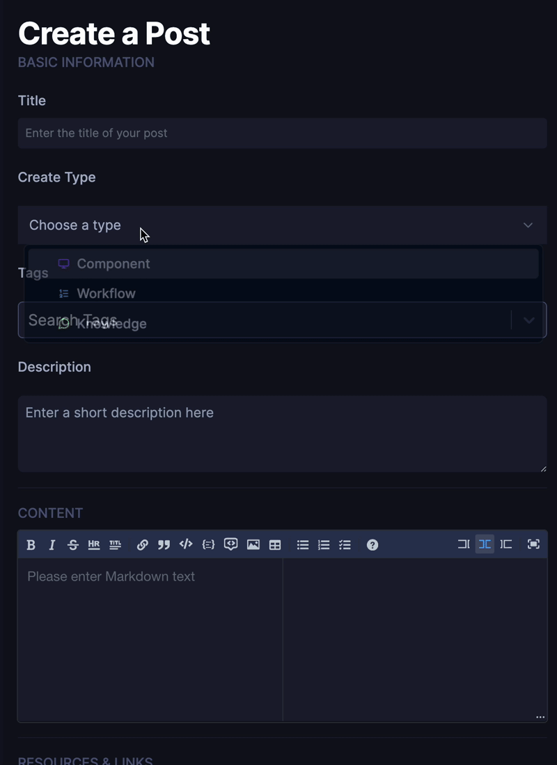 A gif showing the three different types of notes that a user can create