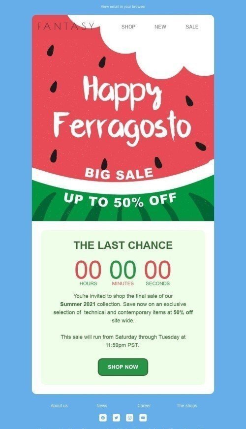 Ferragosto Email Template «You're invited to shop» for Fashion industry