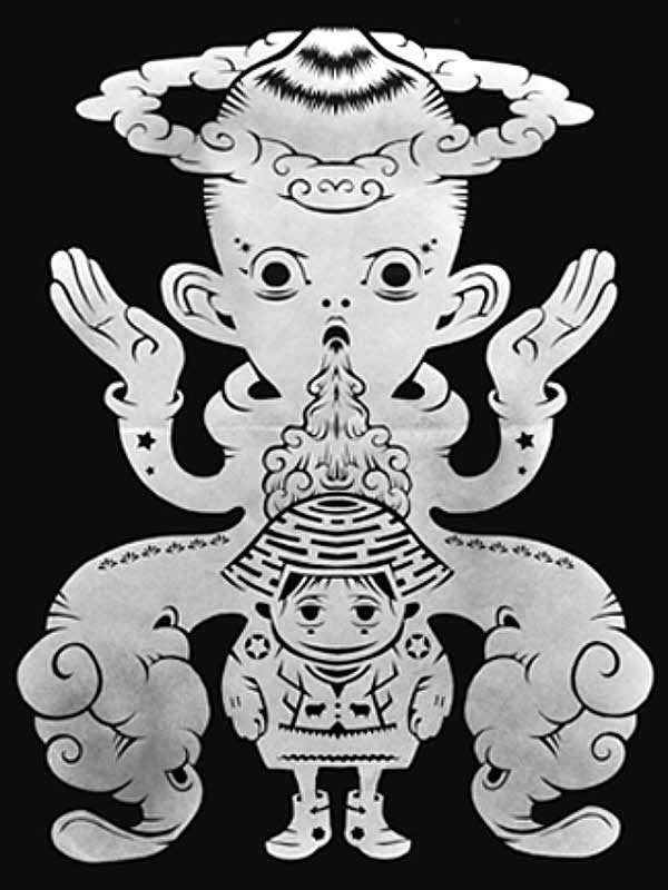 Fantasy creature with child and clouds for Other e-reader wallpaper or screensaver featuring paper-cut and fantasy and more
