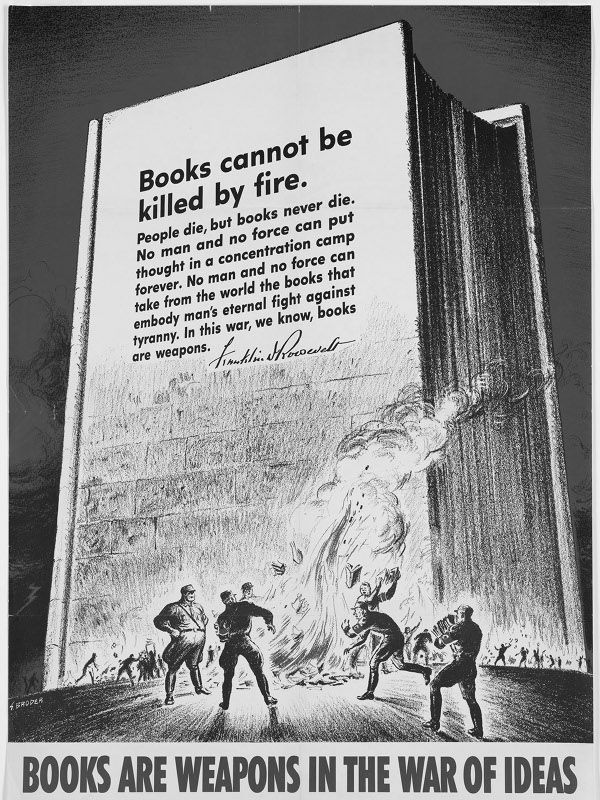 Books cannot be killed by fire poster for Other e-reader wallpaper or screensaver featuring books and fire and more
