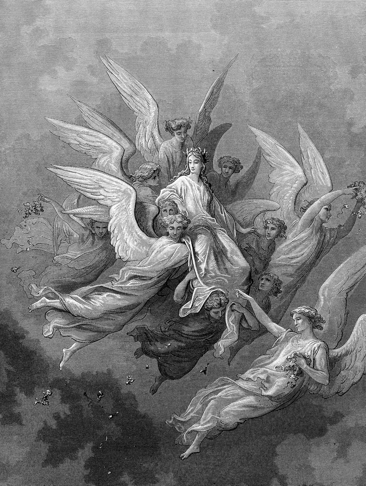 Winged figures in a celestial scene for Other e-reader wallpaper or screensaver featuring angels and celestial and more