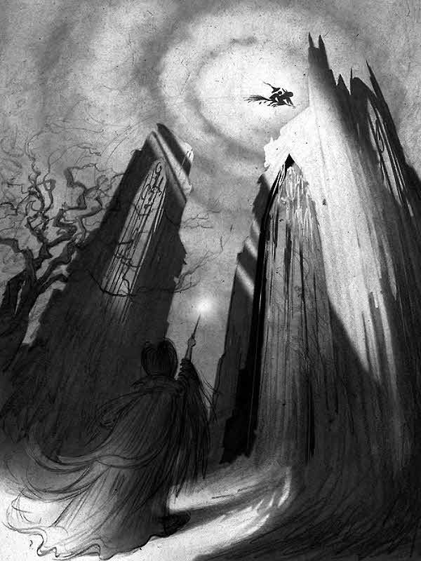Witch on broomstick flying over gothic spires for Other e-reader wallpaper or screensaver featuring witch and gothic and more
