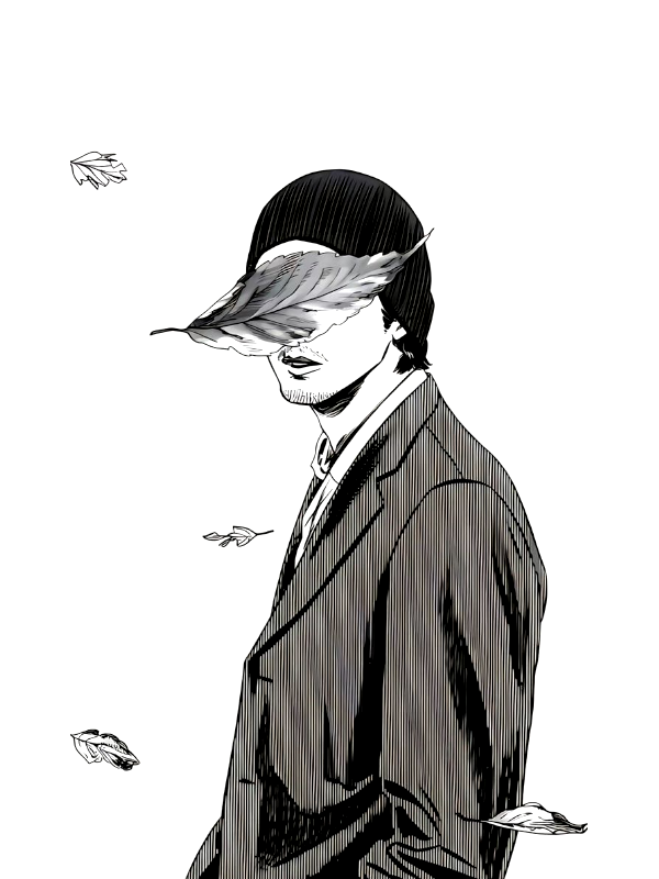 Man in Suit with Leaf Covering Eyes for Other e-reader wallpaper or screensaver featuring illustration and man and more