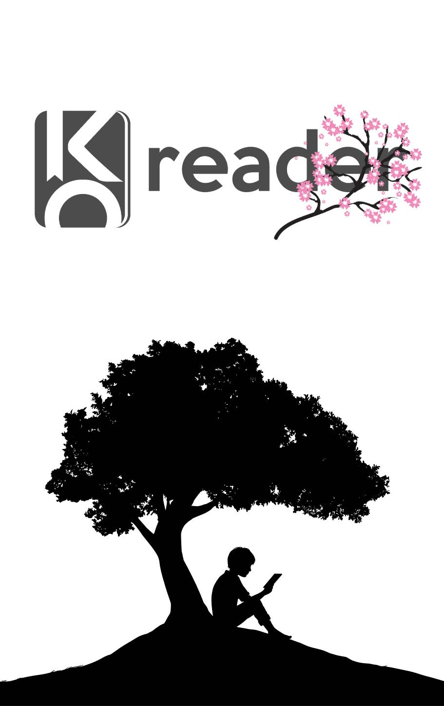 Silhouette of person reading under a tree with cherry blossoms for Other e-reader wallpaper or screensaver featuring reading and tree and more