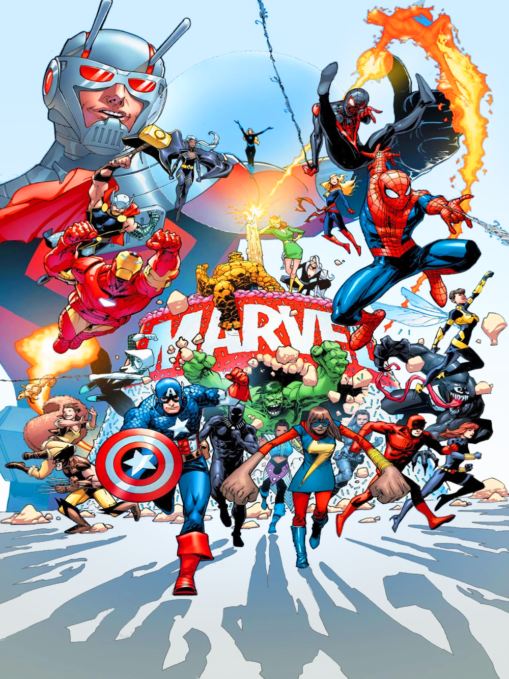 80 years of Marvel for Kobo Libra e-reader wallpaper or screensaver featuring comic and illustration and more