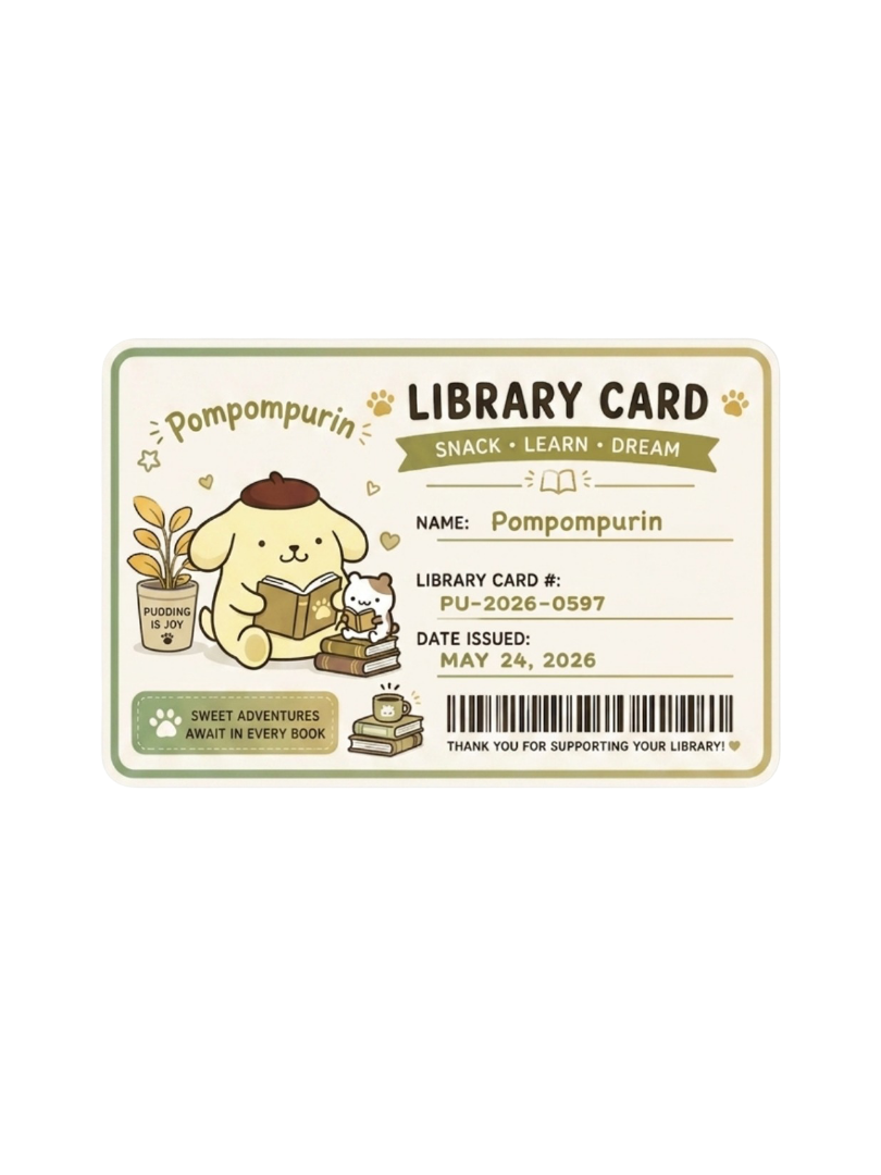 Pompom Purin Library Card for e-reader e-reader wallpaper or screensaver featuring sanrio and pompompurin and more