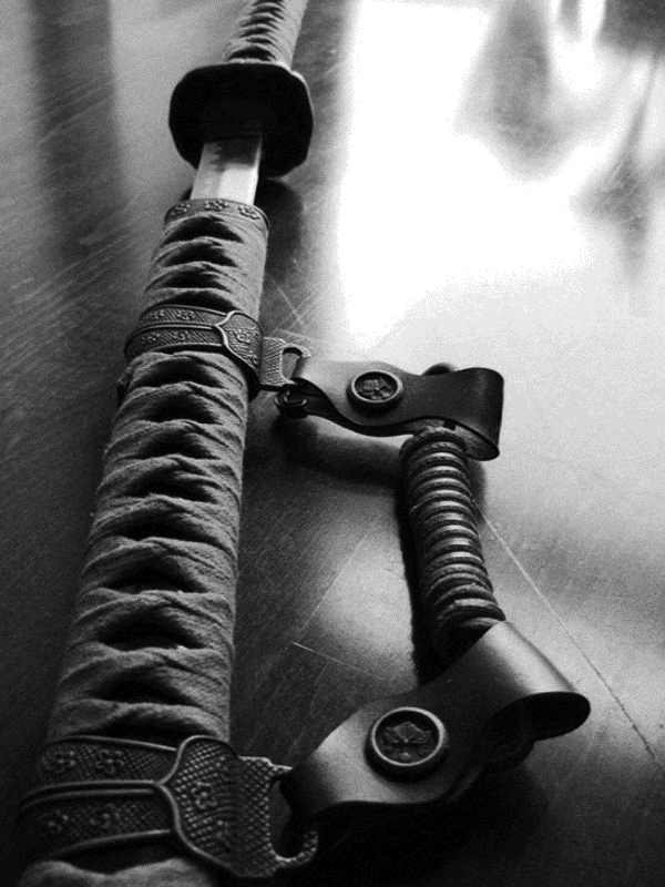Black and White Image of a Katana Sword Hilt for Other e-reader wallpaper or screensaver featuring katana and sword and more