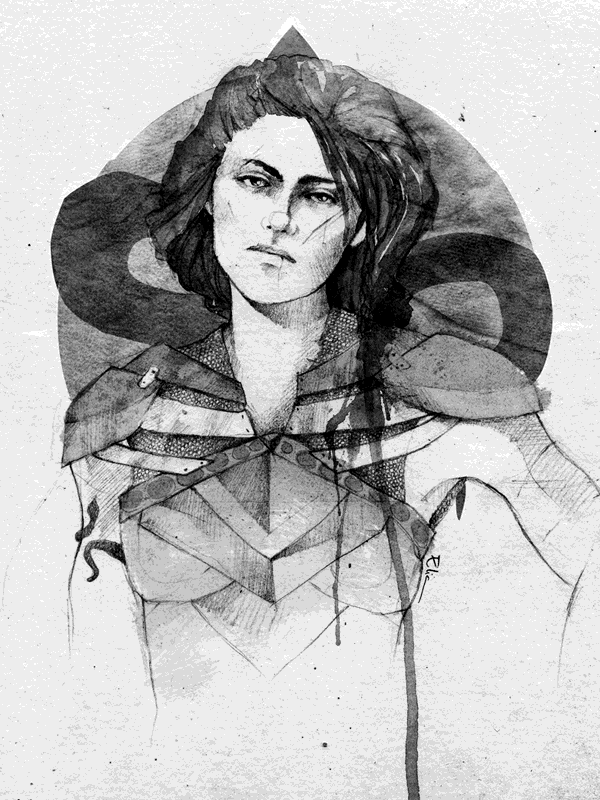 Warrior woman with armor for Other e-reader wallpaper or screensaver featuring sketch and portrait and more