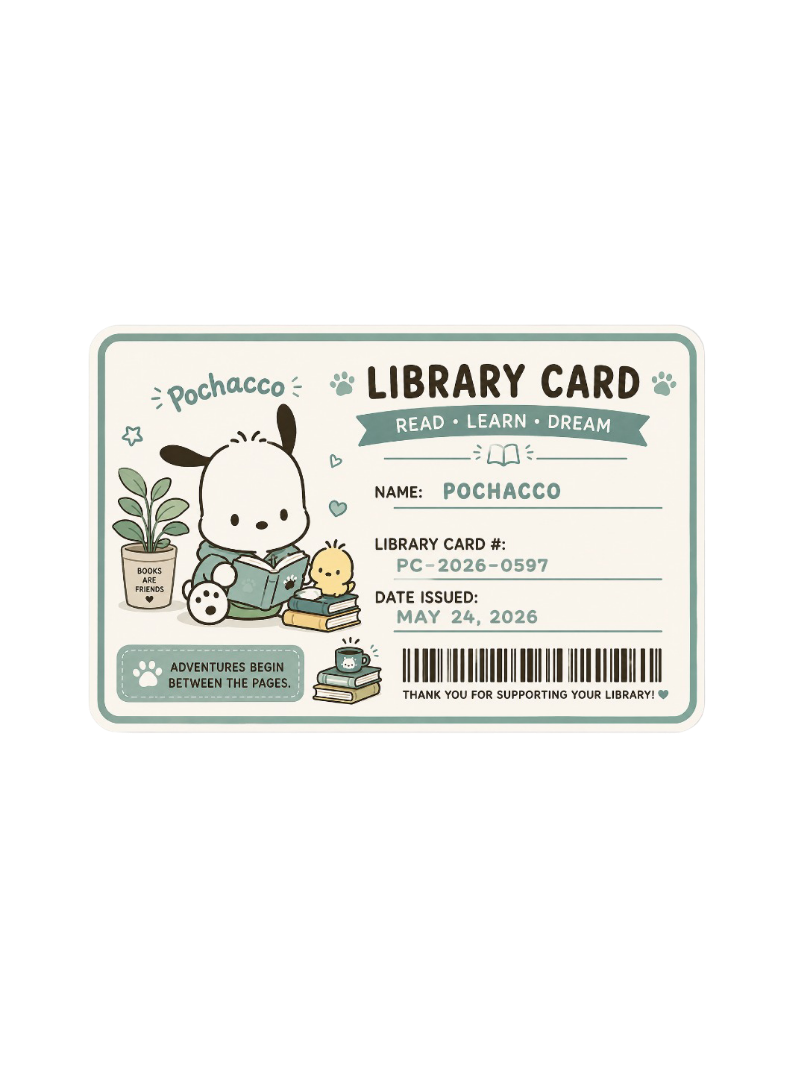 Pochacco Library Card for e-reader e-reader wallpaper or screensaver featuring sanrio and pochacco and more