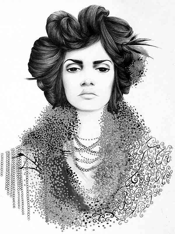 Woman with elaborate hairstyle and ornate shawl for Other e-reader wallpaper or screensaver featuring drawing and illustration and more