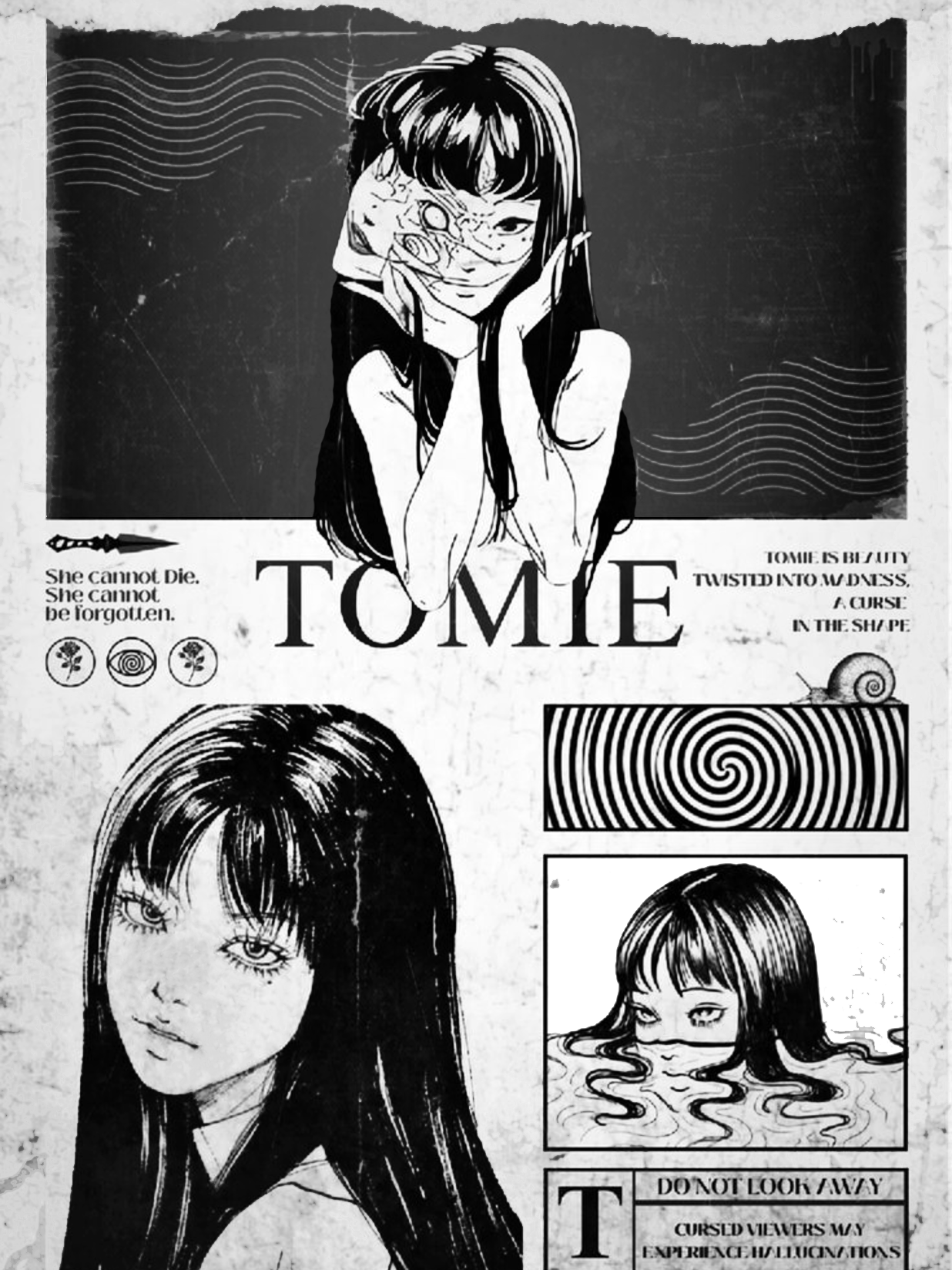 tomie for Kindle Paperwhite e-reader wallpaper or screensaver featuring horror and junji ito