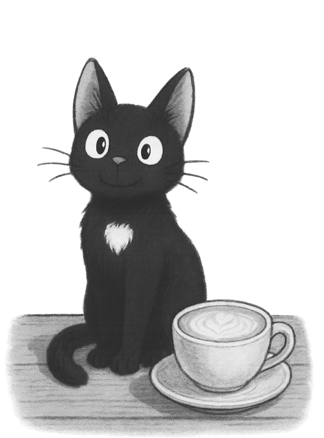 Black cat with a cup of coffee for Other e-reader wallpaper or screensaver featuring cat and coffee and more