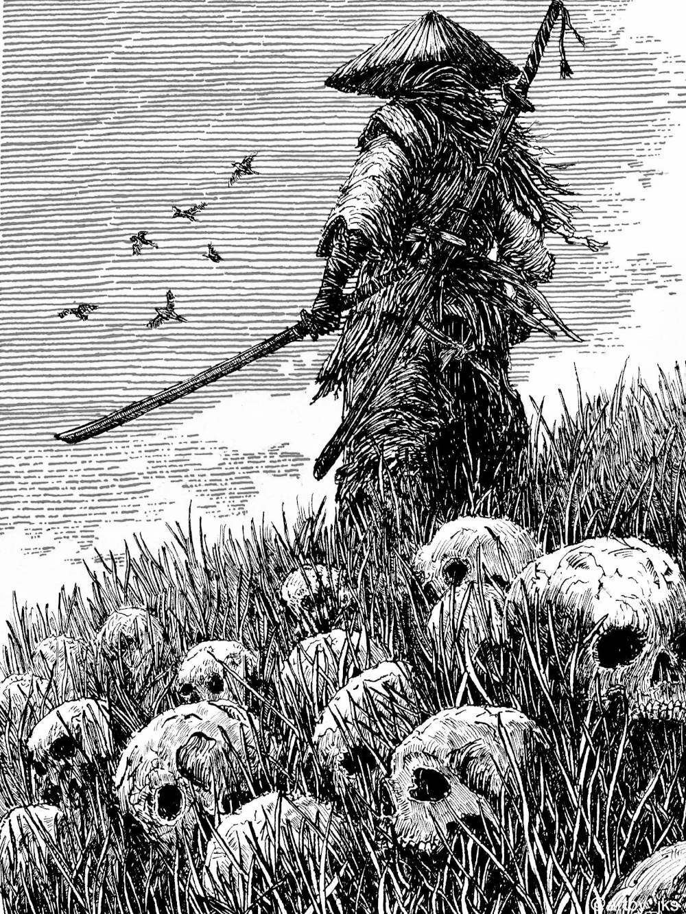 Nosebleed for Other e-reader wallpaper or screensaver featuring samurai and skulls and more