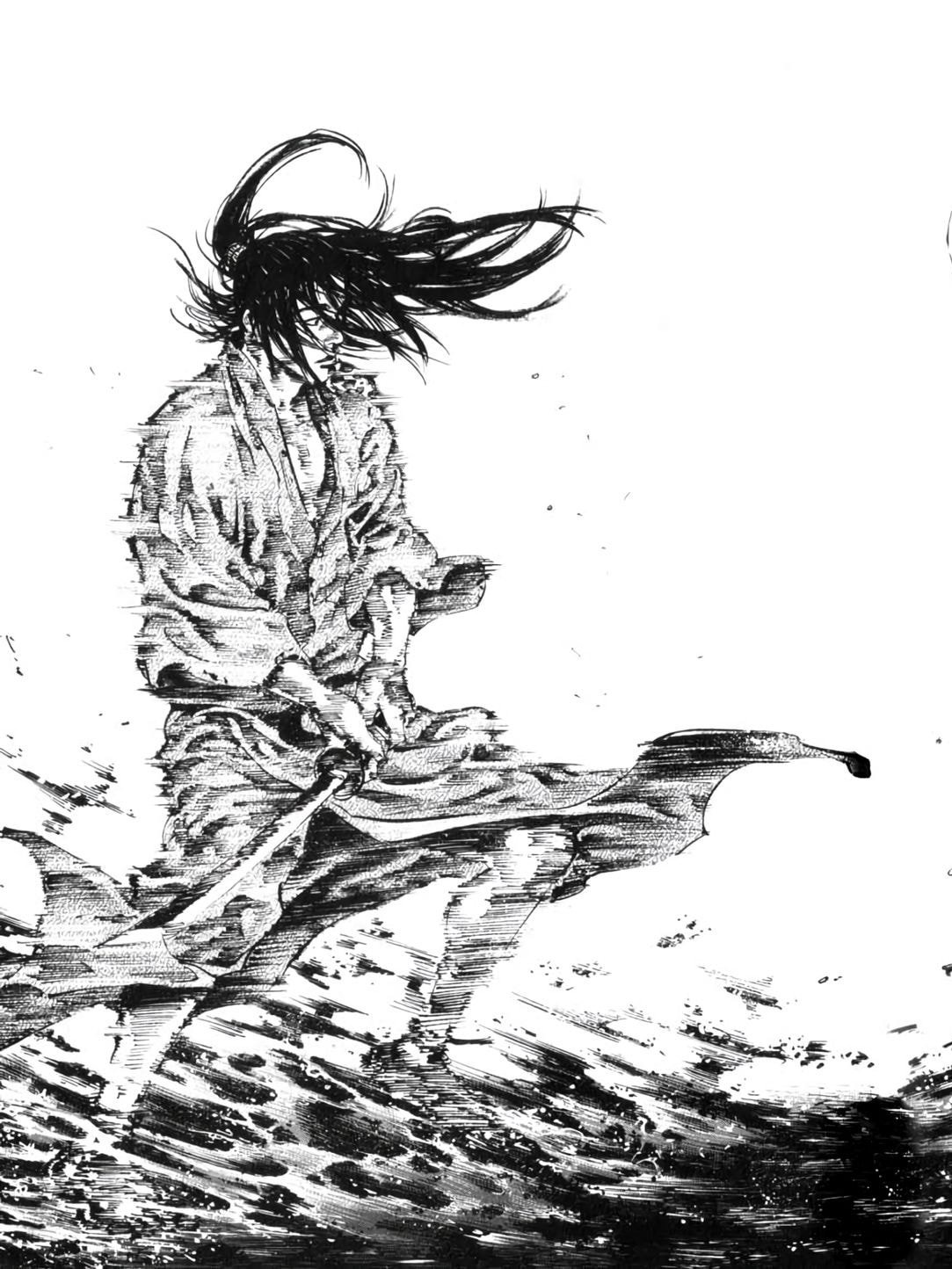 Samurai warrior with long hair blowing for Other e-reader wallpaper or screensaver featuring art and ink and more