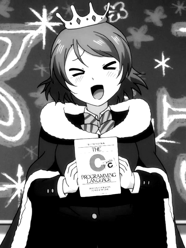 Anime girl in crown holding C programming book for Other e-reader wallpaper or screensaver featuring anime and programming and more