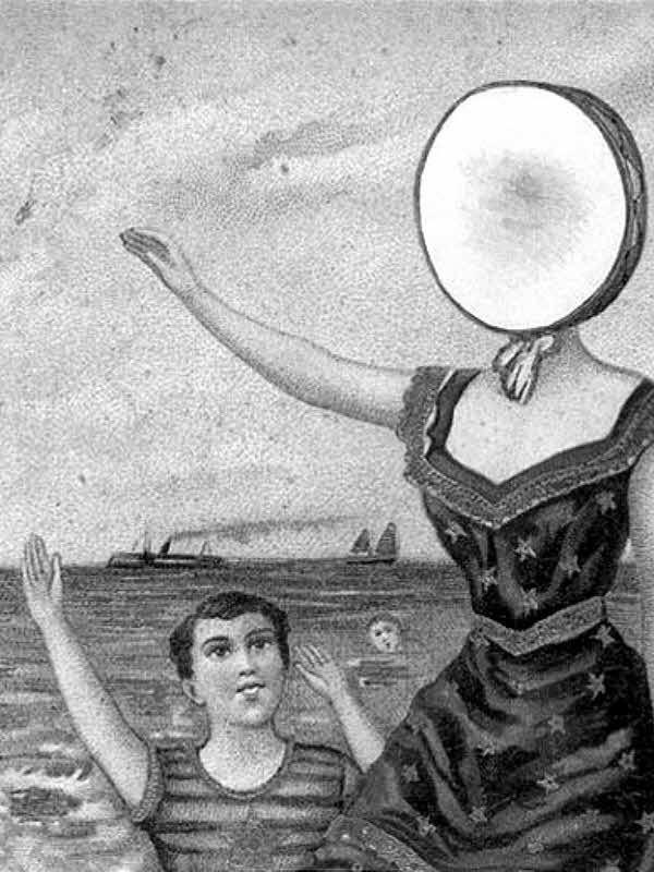 Figure with Tambourine Head and Child Waving for Other e-reader wallpaper or screensaver featuring surreal and vintage and more