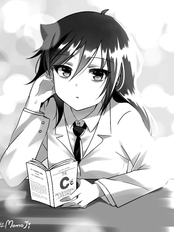 Girl reading "The C Programming Language" book for Other e-reader wallpaper or screensaver featuring anime and girl and more