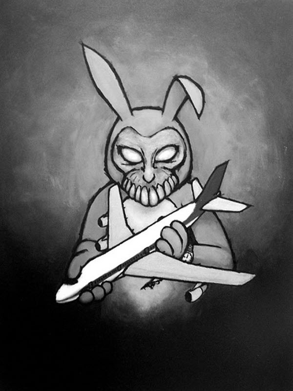 Frank the Rabbit holding an airplane for Other e-reader wallpaper or screensaver featuring bunny and creepy and more