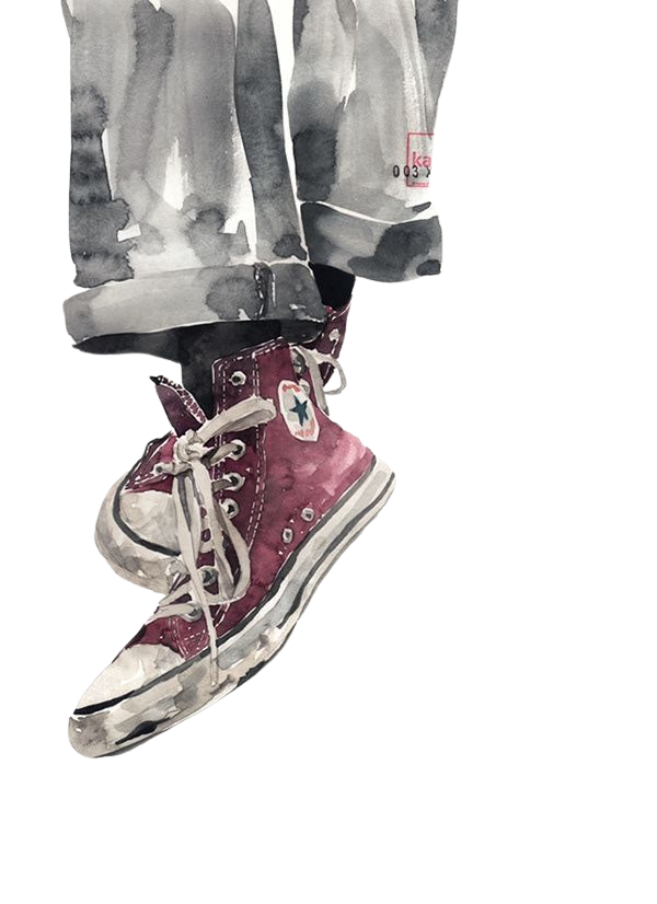 Watercolor drawing of shoes and pants for Kobo Libra e-reader wallpaper or screensaver featuring watercolor and color and more