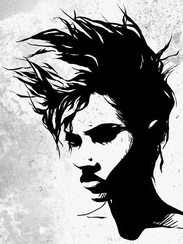 Black and White Portrait of a Woman with Windblown Hair for Other e-reader wallpaper or screensaver featuring illustration and black-and-white and more