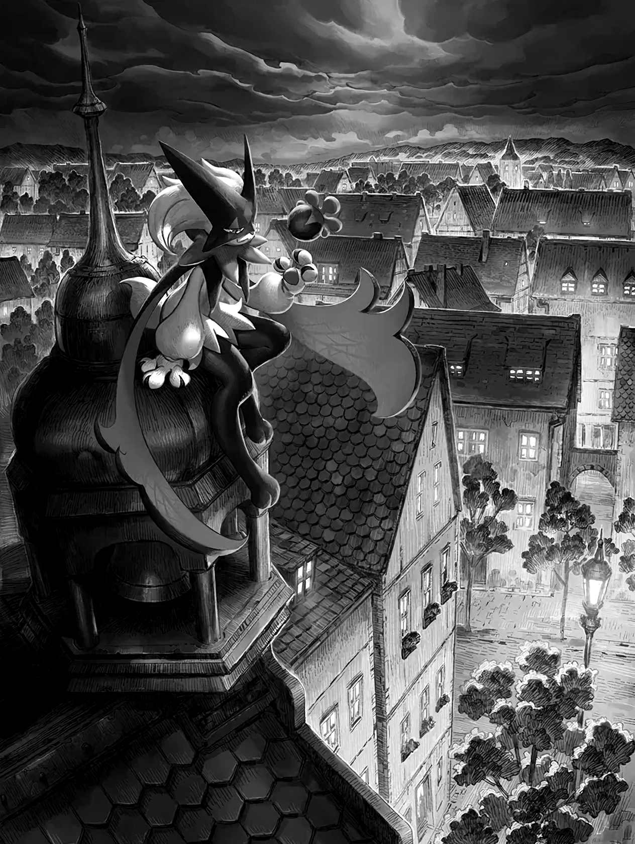 Zero Two on a rooftop overlooking a village at night for Other e-reader wallpaper or screensaver featuring zero-two and anime and more