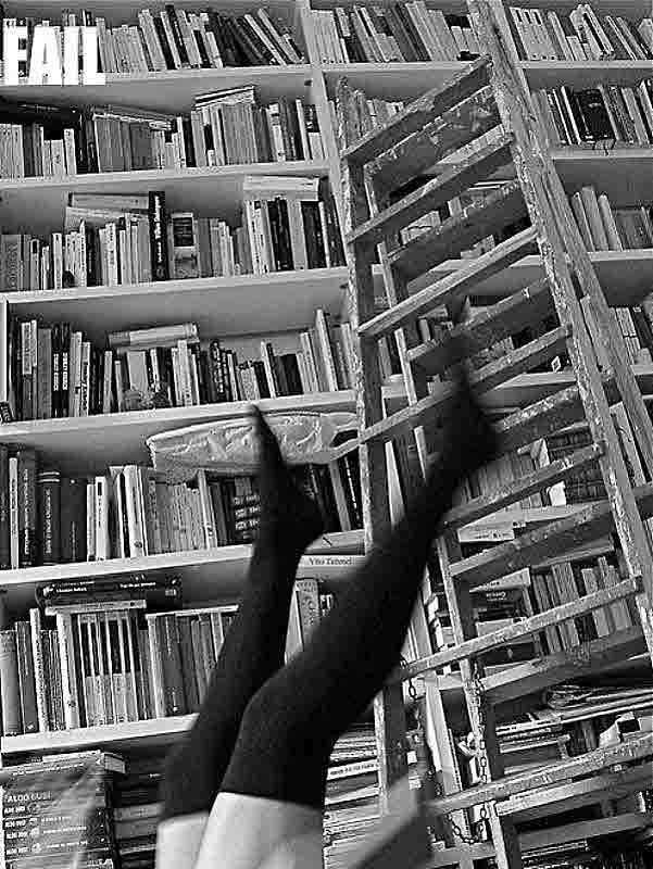 Woman's legs in black stockings with a ladder in a library for Other e-reader wallpaper or screensaver featuring library and books and more
