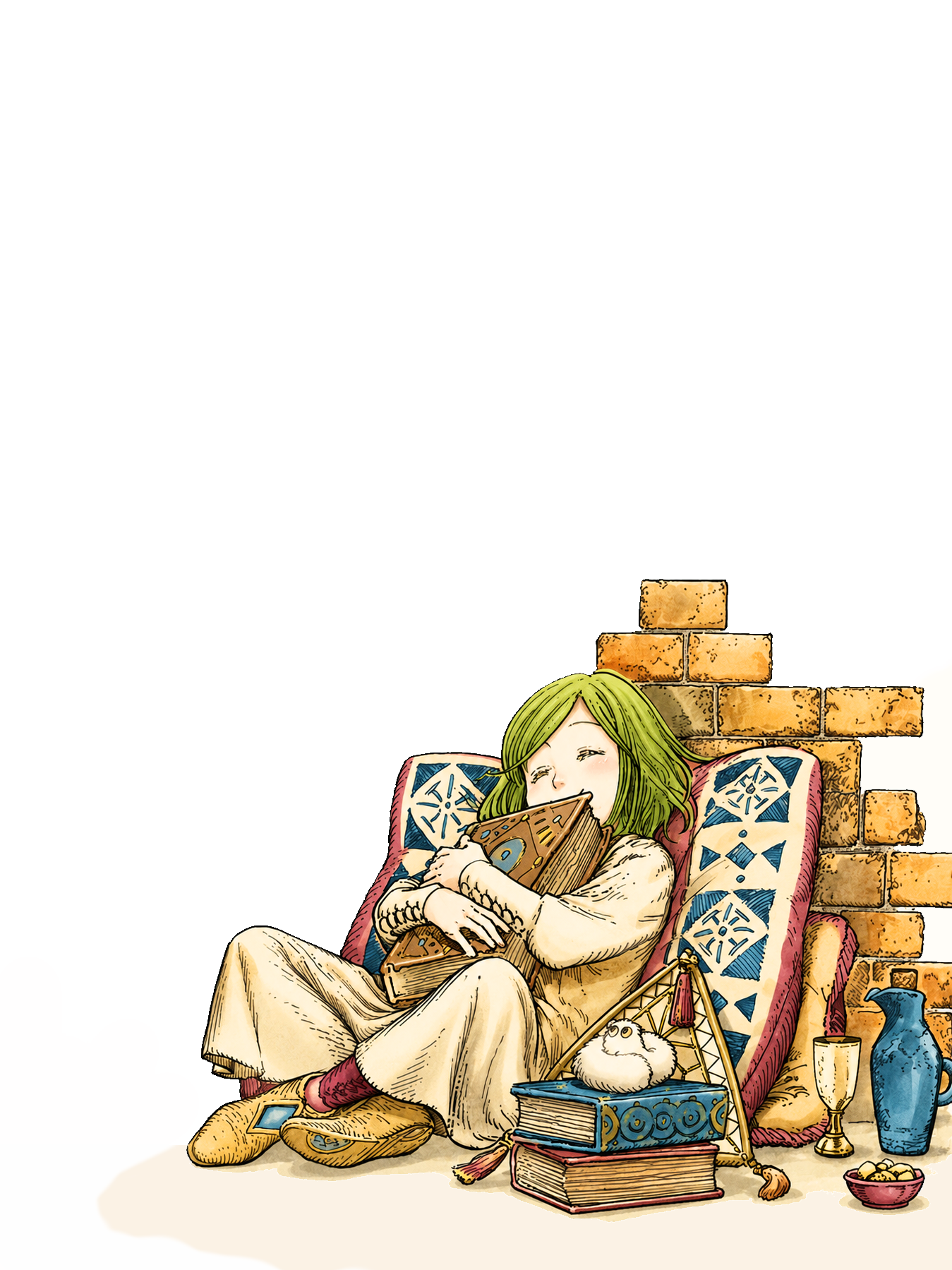 Coco's reading nook for Kobo Libra e-reader wallpaper or screensaver featuring color and manga and more