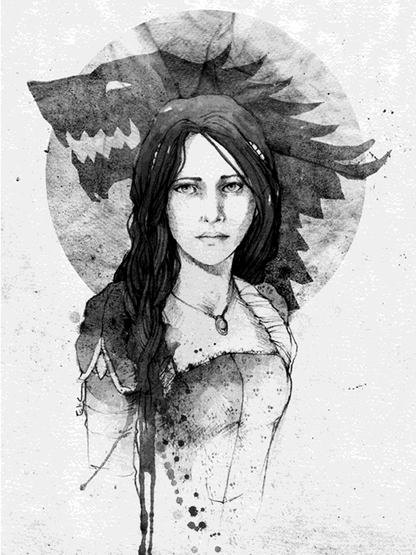 Woman with wolf emblem for Other e-reader wallpaper or screensaver featuring art and sketch and more