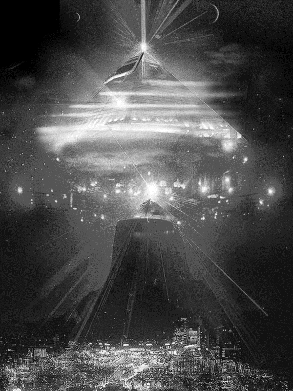 Pyramid over city with beams of light for Other e-reader wallpaper or screensaver featuring pyramid and city and more