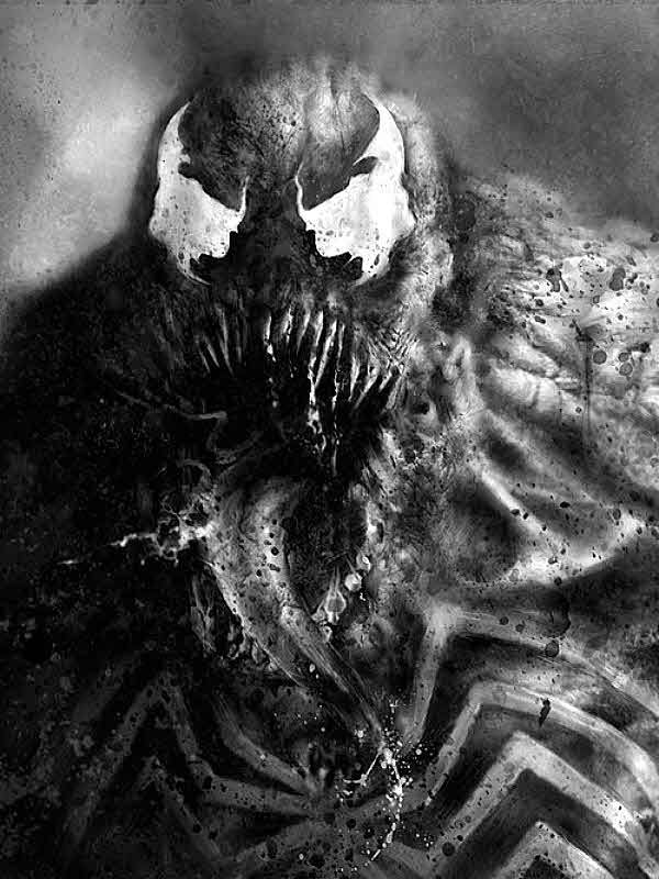 Venom close-up portrait black and white for Other e-reader wallpaper or screensaver featuring venom and marvel and more