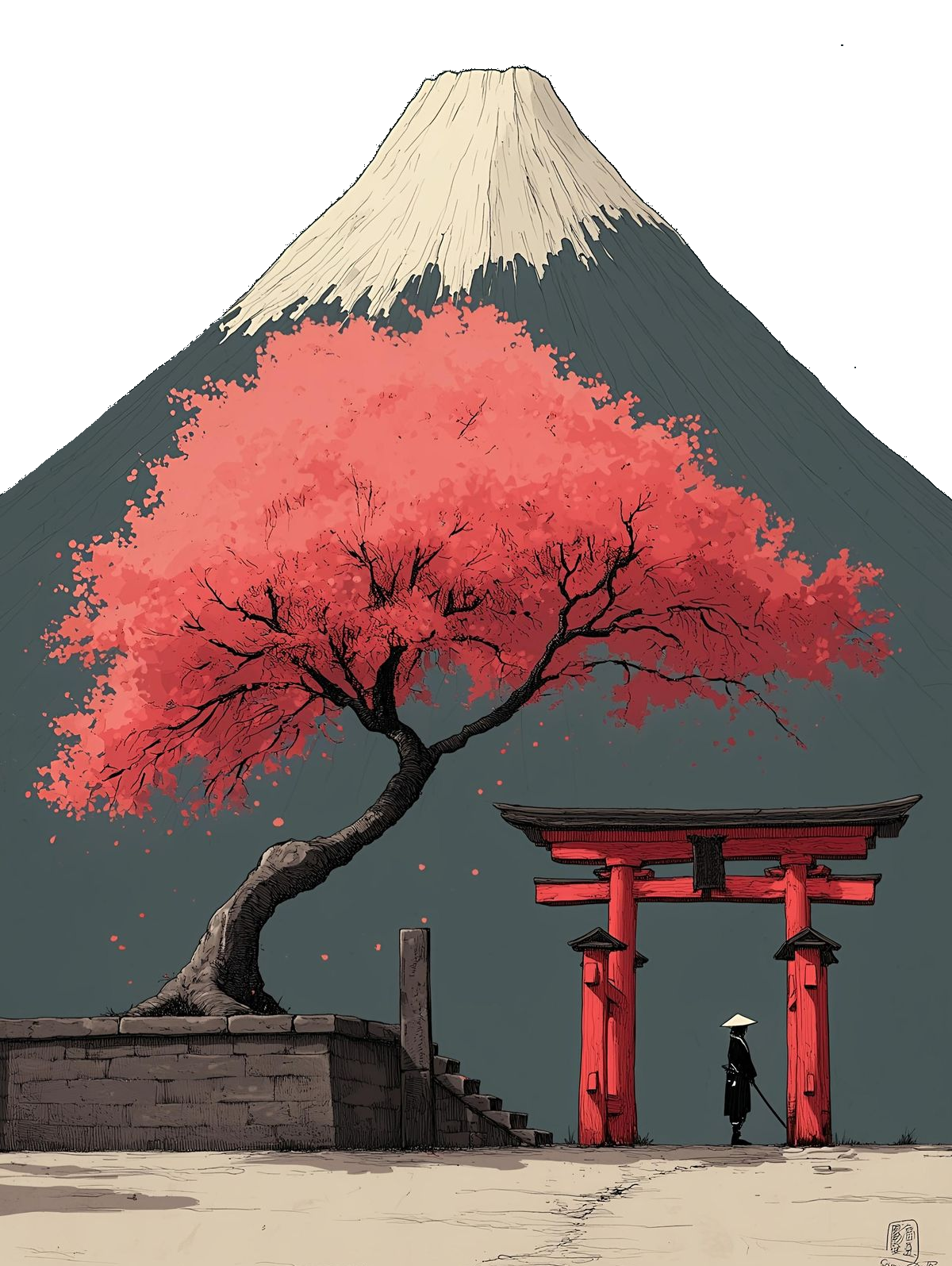 mountain and sakura  for Kindle Paperwhite e-reader wallpaper or screensaver featuring color and png and more