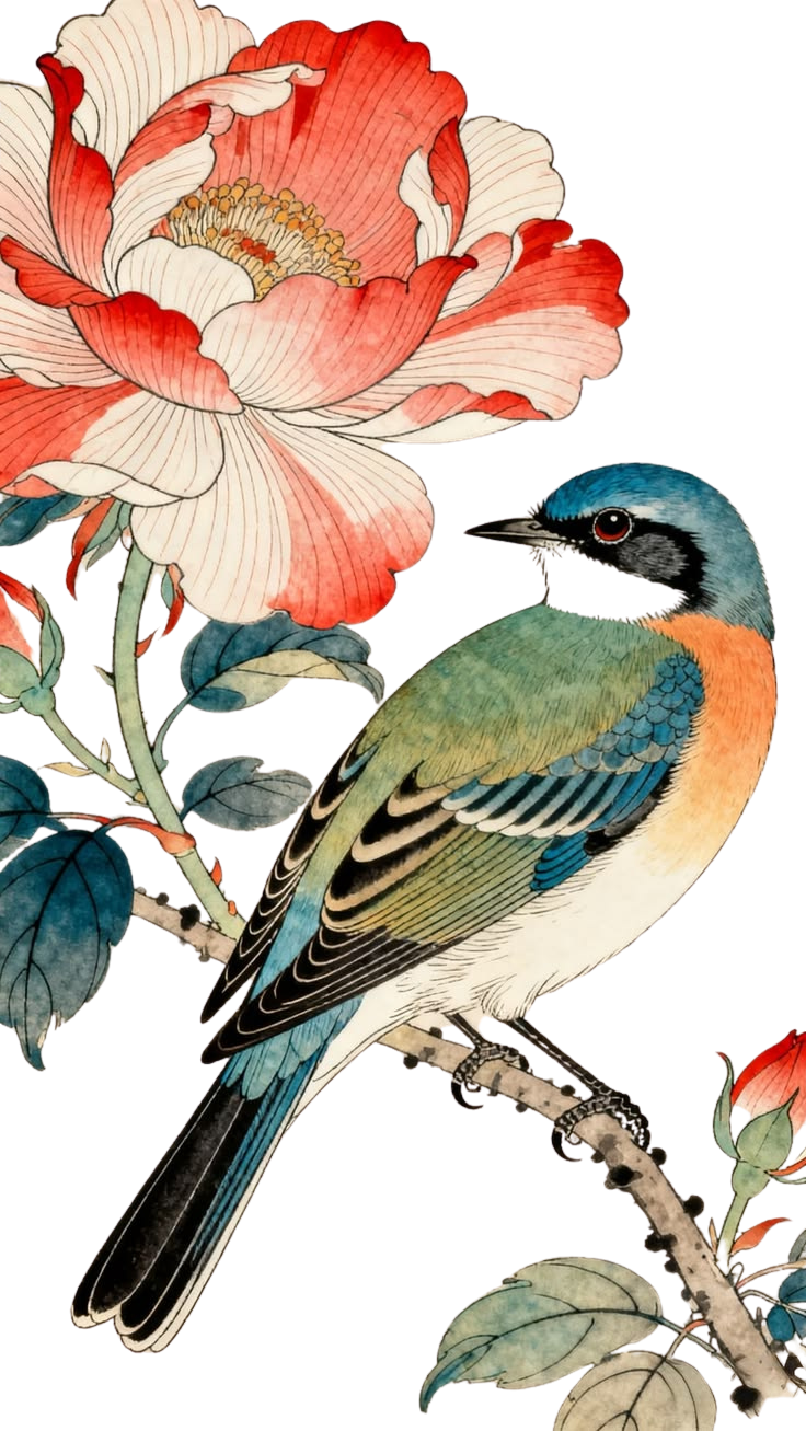 Bird on a Flower for Kobo Libra e-reader wallpaper or screensaver featuring outdoors and nature and more
