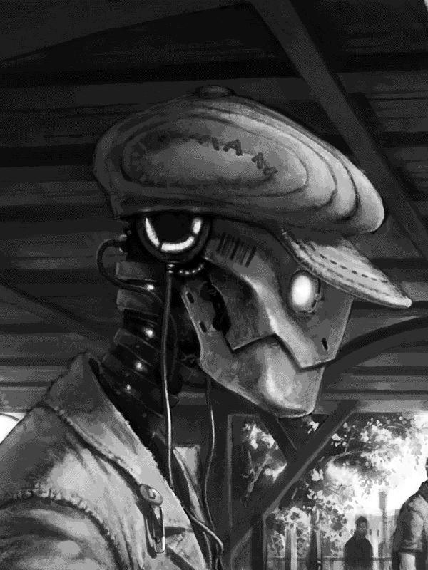 Robot detective wearing a flat cap and trench coat for Other e-reader wallpaper or screensaver featuring robot and detective and more