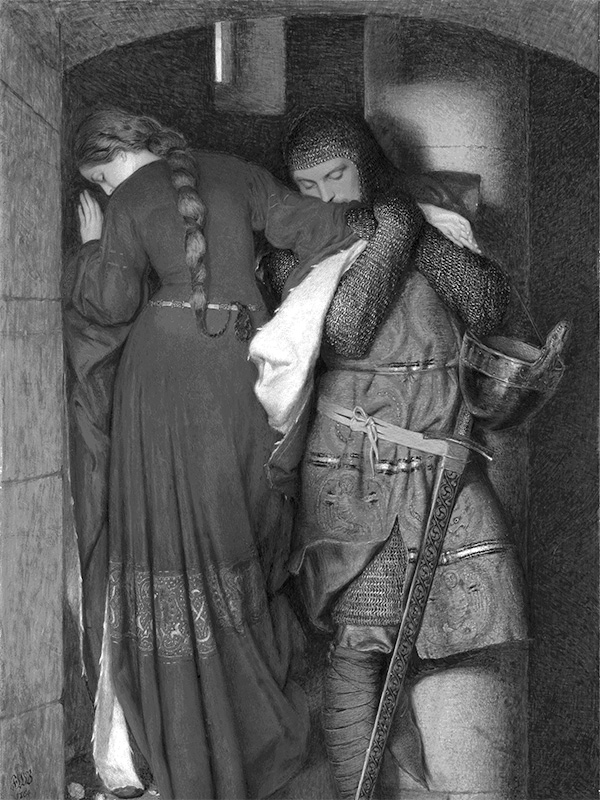 Meeting on the turret stairs for Kindle Paperwhite e-reader wallpaper or screensaver featuring painting and frederic william burton and more