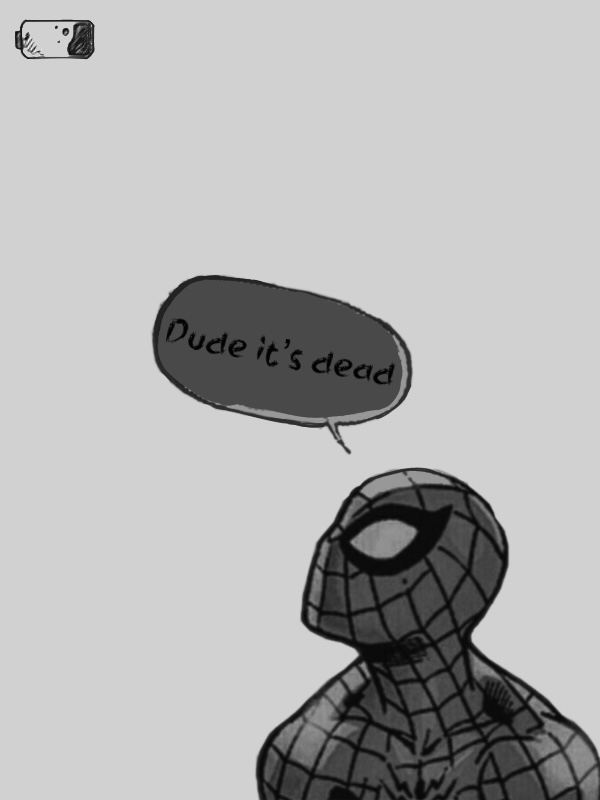 Spider-Man looking at a dead battery icon for Other e-reader wallpaper or screensaver featuring spiderman and battery and more