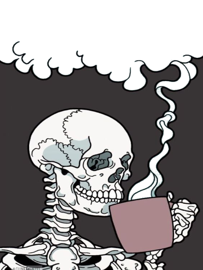 skeleton and coffee for Kindle Paperwhite e-reader wallpaper or screensaver featuring color and png