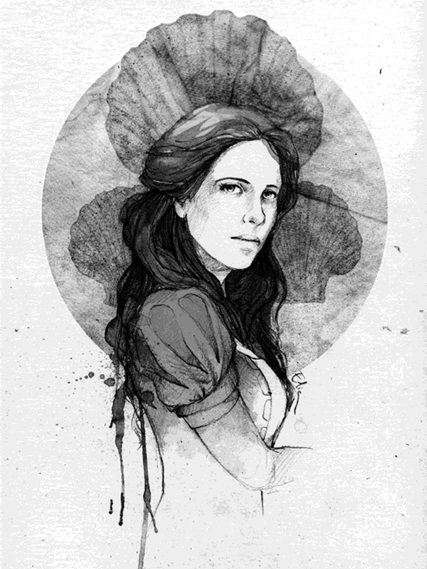 Woman with dark hair and poppy background for Other e-reader wallpaper or screensaver featuring sketch and woman and more