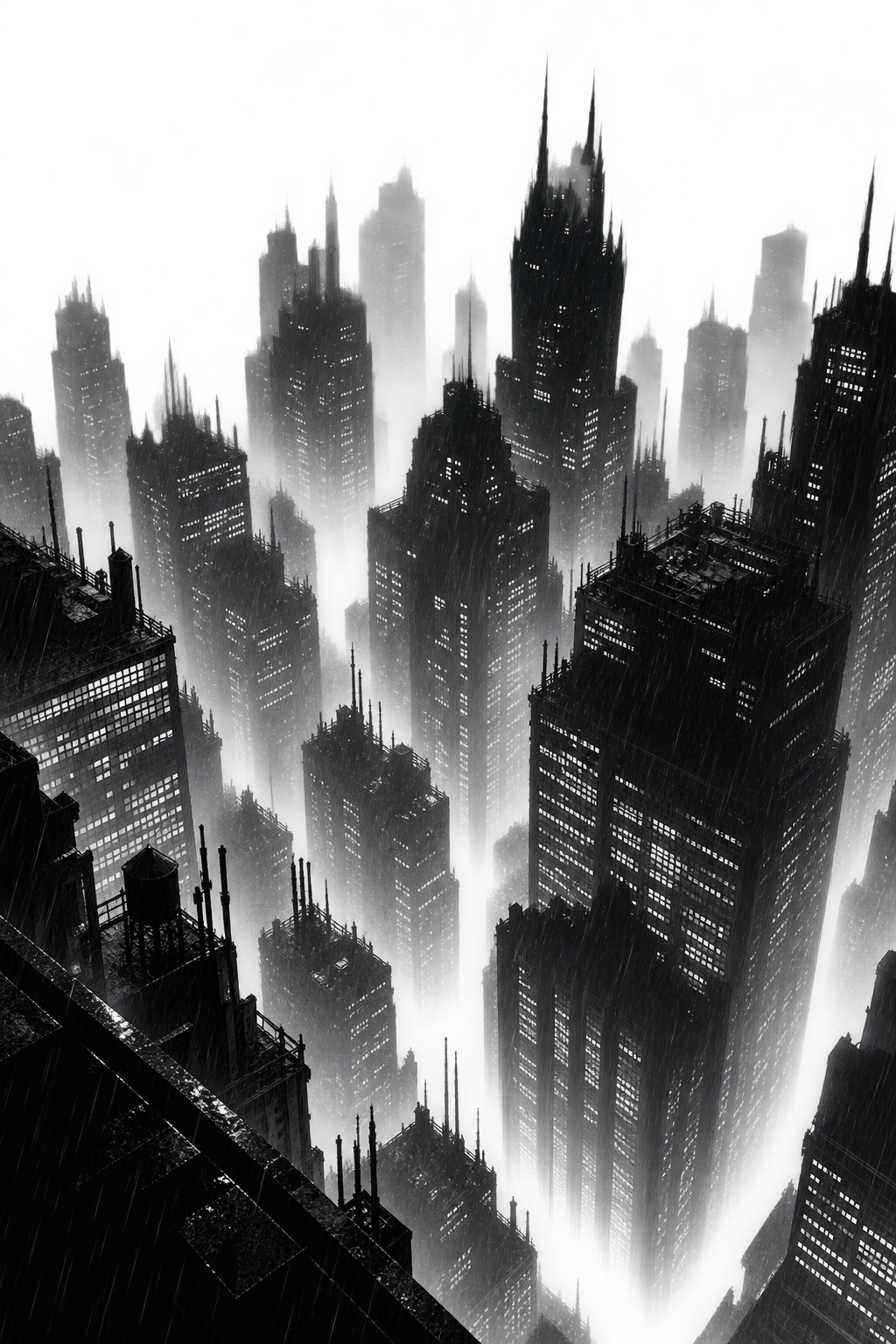 Gotham City for Kindle Paperwhite e-reader wallpaper or screensaver featuring black and white and skyline and more