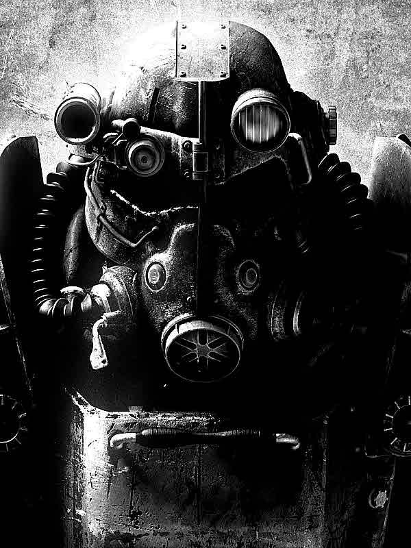 Black and White Power Armor Helmet for Other e-reader wallpaper or screensaver featuring wasteland and apocalypse and more