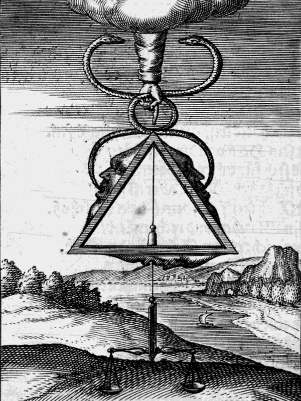 Alchemical symbol with scales and landscape for Other e-reader wallpaper or screensaver featuring alchemy and symbolism and more
