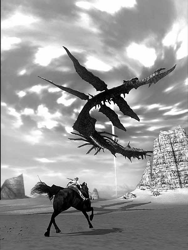 Man on horse flees a massive dragon in a desert landscape for Other e-reader wallpaper or screensaver featuring dragon and horse and more