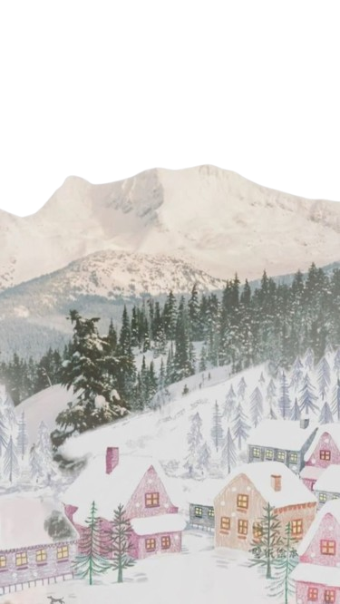 Snowy Mountain Town for Kobo Clara e-reader wallpaper or screensaver featuring cute and snow and more