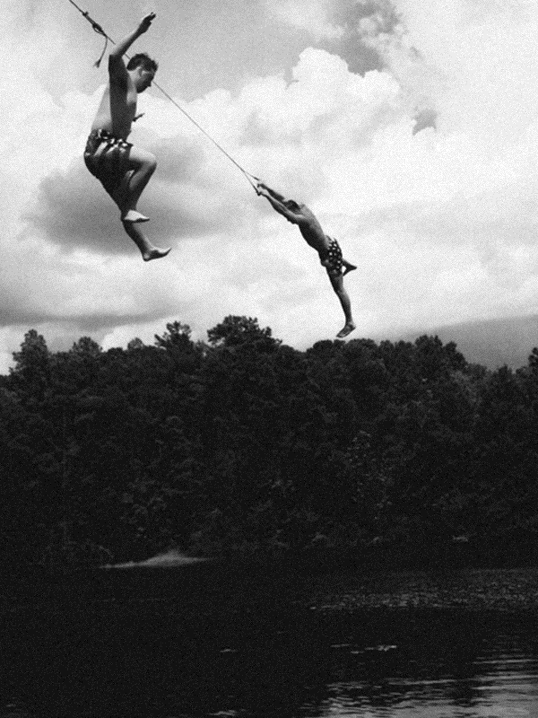 Boys on rope swing over lake for Other e-reader wallpaper or screensaver featuring summer and vintage and more